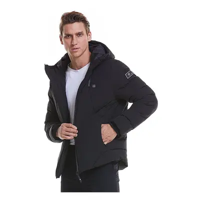 (Black, 4XL) Electronic USB Heated Jacket Intelligent Heating Warm Back Cervical Spine Hooded Wo