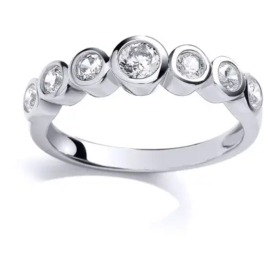 (M) Jewelco London Ladies Rhodium Plated Sterling Silver Cubic Zirconia Half Eternity Bubbles En