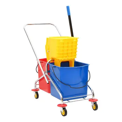 (65 x x cm) vidaXL Cleaning Trolley Cart with Buckets and Wringer PP and Oxford Fabric