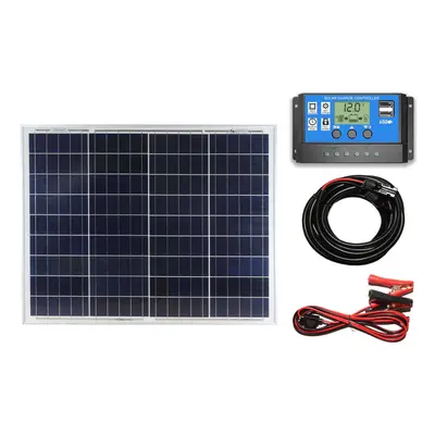 (50w Poly Solar Panel Battery Charging Kit Controller Cables ) Poly Solar Panel Battery Charging