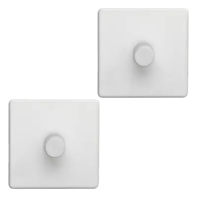 2 PACK Gang Dimmer Switch Way LED SCREWLESS MATT WHITE Light Dimming Wall