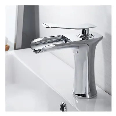 (Chrome) Bathroom Basin Waterfall Faucet Hot Cold Mixer Tap Single Hole Handle Sink Modern Vanit