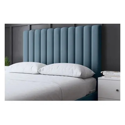 (Small Double, Blue) Evangeline Panel Upholstered Bed with Ottoman