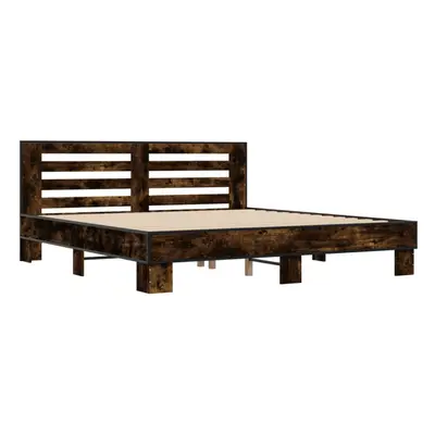 (smoked oak, x cm) vidaXL Bed Frame Home Bed Base Sonoma Oak 90x200 cm Engineered Wood and Metal