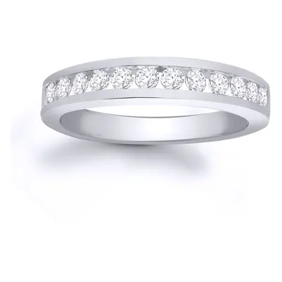 (J) Jewelco London Ladies Solid 9ct White Gold Channel Set Round H I1 0.5ct Diamond Dainty Band 