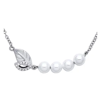 Jewelco London Ladies Sterling Silver Cream Pearl CZ Leaf Hammock Lazy Peas Lavalier Necklace + 