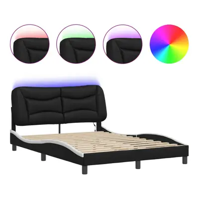 vidaXL Bed Frame with LED Lights Bed Black and White 140x200 cm Faux Leather