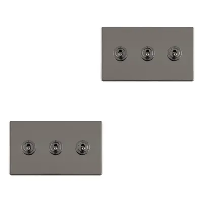 2 PACK Gang Triple Retro Toggle Light Switch SCREWLESS BLACK NICKEL 10A Way