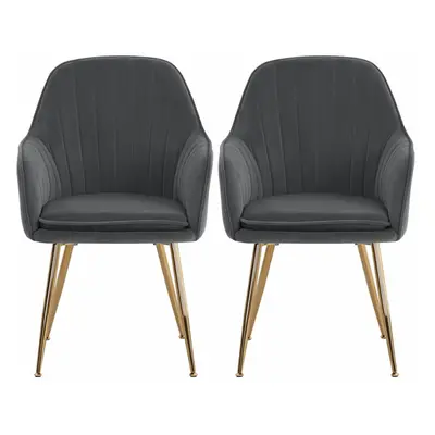 (Grey) 2pcs Modern Velvet Upholstered Dining Chairs with Polished Gold Legs