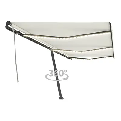 vidaXL Manual Retractable Awning with LED 600x350 cm Cream Balcony Garden