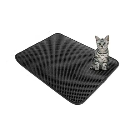 (Black, XS) Double Layer Non-slip Cat Litter Mat Soft Honeycomb Hole Prevents Litter Scatter Mul