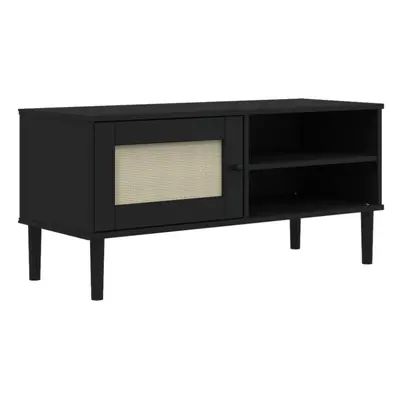 (black) vidaXL TV Cabinet TV Unit TV Stand Cabinet SENJA Rattan Look Solid Wood Pine