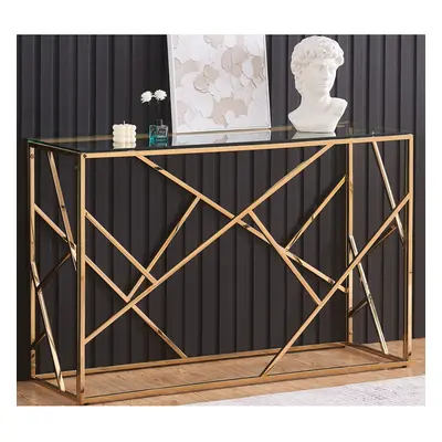 (Gold) Rectangular Glass and Metal Console Table In Gold Or Silver