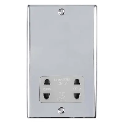 230V & 115V Shaver Twin Socket Wall Plate CHROME & GREY Trim 86mm x 146mm