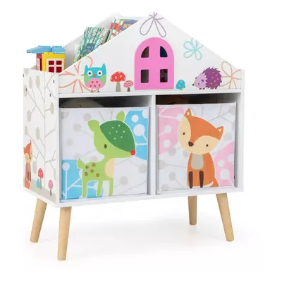 Kids House-shaped Bookshelf Wooden Dollhouse Book Shelves Toy Cabinet