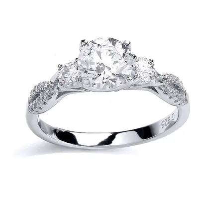 (P) Jewelco London Ladies Rhodium Plated Sterling Silver Cubic Zirconia Solitaire Engagement Rin