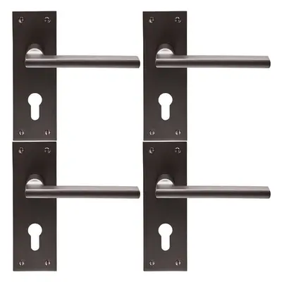 4x PAIR Straight Bar Handle on Slim Euro Lock Backplate x 50mm Matt Bronze