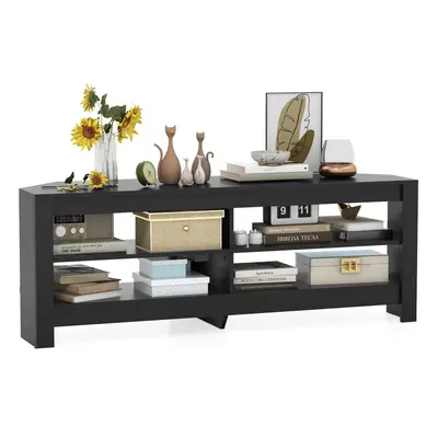 3-Tier Corner TV Stand w/ Power Outlet & Open Storage Shelves