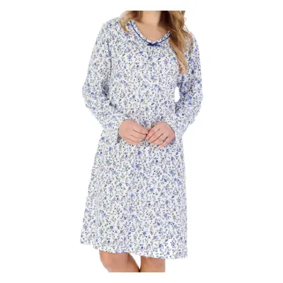 (Blue, UK 24/26) Slenderella Ladies Ditsy Floral Long Sleeve Cotton Jersey Nightdress