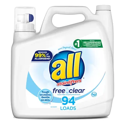 all Liquid Laundry Detergent Free Clear for Sensitive Skin, Ounce, Loads