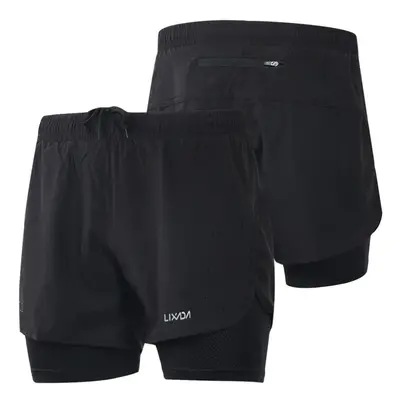 (Black, L) Men's 2-in-1 Running Shorts