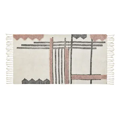 Rectangular Cotton Area Rug x cm Beige and Black MURADIYE