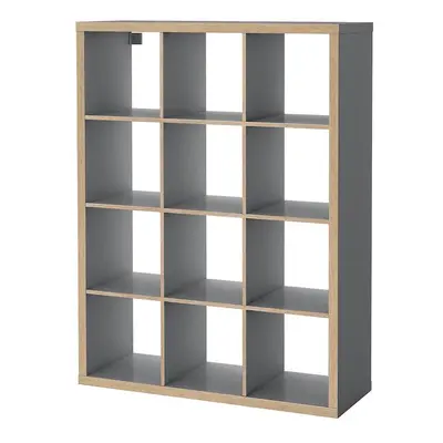 Ikea KALLAX Shelving unit, Grey/wood effect Cube Bookcase Storage 112x147 cm