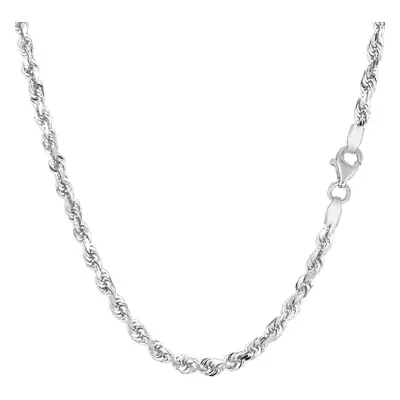 (20, White) 14k White Gold Solid Diamond Cut Royal Rope Chain Necklace, 3mm