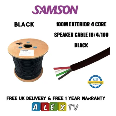 100m Samson 16/4 Exterior Outdoor Core Speaker Cable Drum in Black