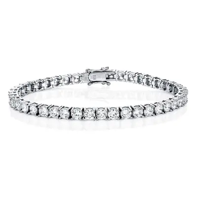 Jewelco London Rhodium Coated Sterling Silver Cubic Zirconia Claw set Tennis Bracelet - ABB115A