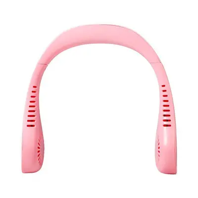 (Pink) Portable Sport Neck Hanging Fan Gears USB Rechargeable 3000mAh Battery Life Mini Electric