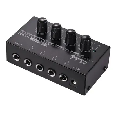 (Black, EU) Ultra-compact Channels Mini Audio Stereo Headphone Amplifier with Power Adapter