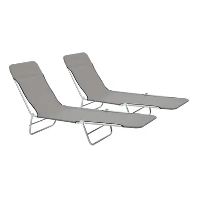 vidaXL 2x Foldable Sunloungers Grey Outdoor Garden Camping Recliner Daybed