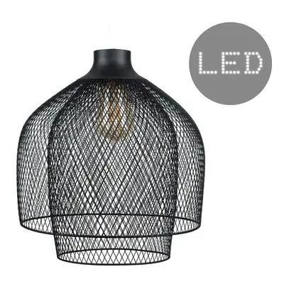 Retro Black Mesh Tier Ceiling Pendant Light Shade 4w Filament Bulb