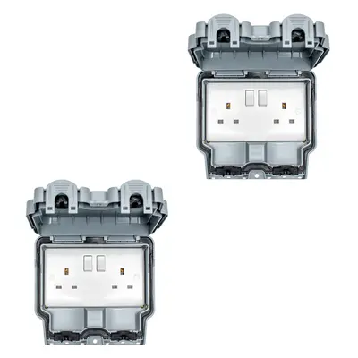 2 PACK IP66 Outdoor Gang Double Switched 13A UK Plug Socket Garden Enclosure