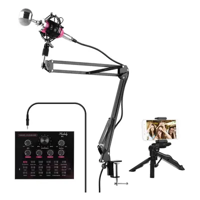 (Pink) Live Sound Card + Professional Condenser Microphone Kit