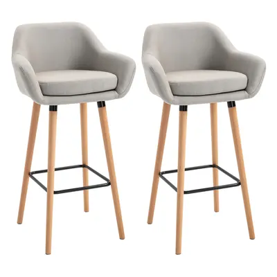 HOMCOM PCs Upholstered Bucket Seat Bar Stools w/ Solid Wood Legs Beige