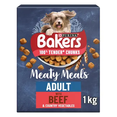 BAKERS Meaty Meals Beef Dry Dog Food 1kg, (Pack of 4)