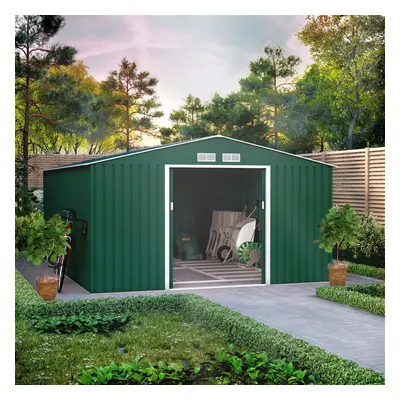 (11x14, Dark Green) BillyOh Ranger Apex Metal Shed With Foundation Kit