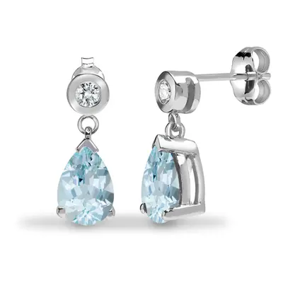 Jewelco London 9ct White Gold Rub Over Set H I1 0.08ct Diamond and Pear Blue 1.1ct Aquamarine Te