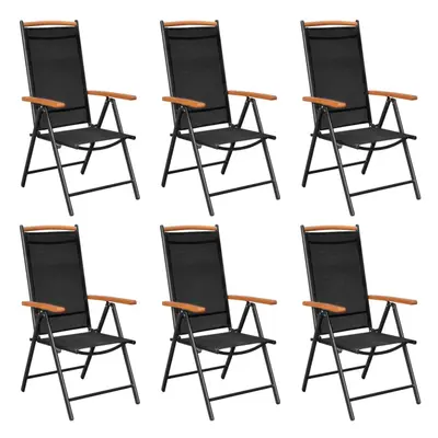 vidaXL 6x Folding Garden Chairs Textilene Black Adjistable Reclining Seats