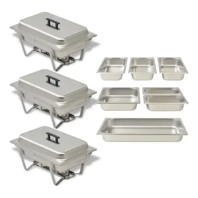 vidaXL Chafing Dish Set pcs Stainless Steel Lid Food Water Pan Stand Burner