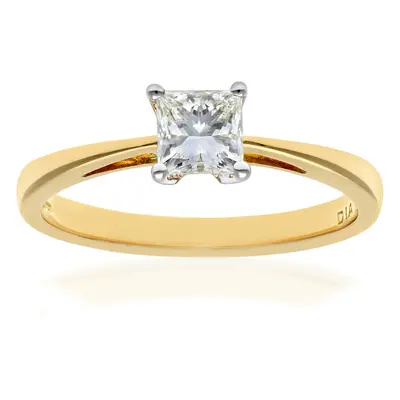 (J) Jewelco London 18ct Yellow Gold Princess 1/2ct Diamond Claw Solitaire Engagement Ring 5mm - 