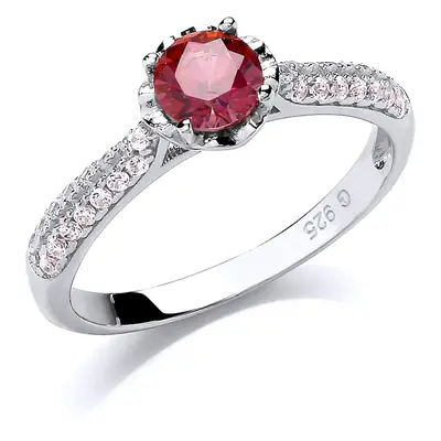 (M) Jewelco London Sterling Silver Ruby-Red Cubic Zirconia Solitaire Ring - GVR735