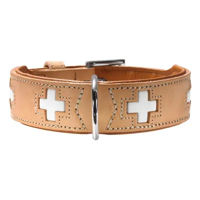 HUNTER Swiss Nickel Pale Leather Collar, XX-Small, Tan