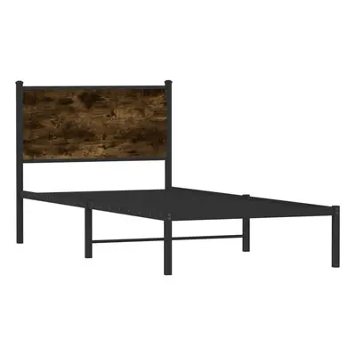 vidaXL Metal Bed Frame with Headboard Bed Base Smoked Oak 90x190 cm Single