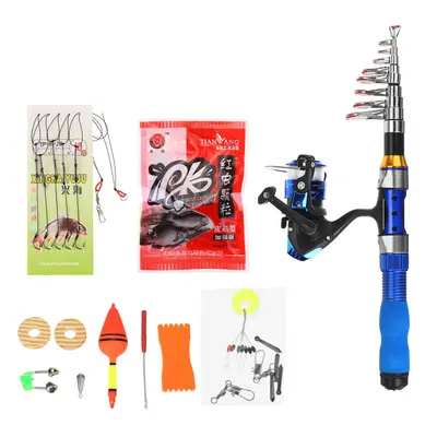 (210cm) 1/1.7/1.9/2.1m Portable Fishing Kit Set Glass Steel Telescopic Fishing Rod + Fishing Ree