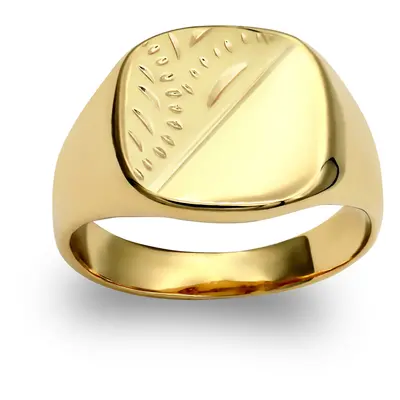 (X) Jewelco London Men's Solid 9ct Yellow Gold Diamond Cut Square Cushion Signet Ring