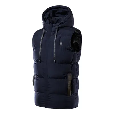 (Dark Blue, 7XL) Unisex Electric Heated Winter Warm Jacket Hooded Coat Clothing USB Heating