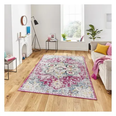 (160x220cm) Boston G0532 Rugs in Fuschia Blue Distressed Vintage Polypropylene Mats